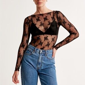 Long-Sleeve Lace Slash Top
